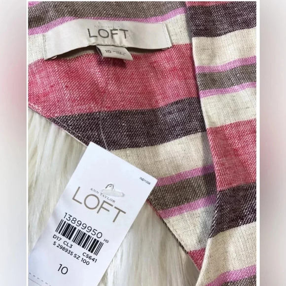 Ann Taylor LOFT Size 10 Striped Linen Cotton Blend Sleeveless Dress NEW! - Picture 4 of 5